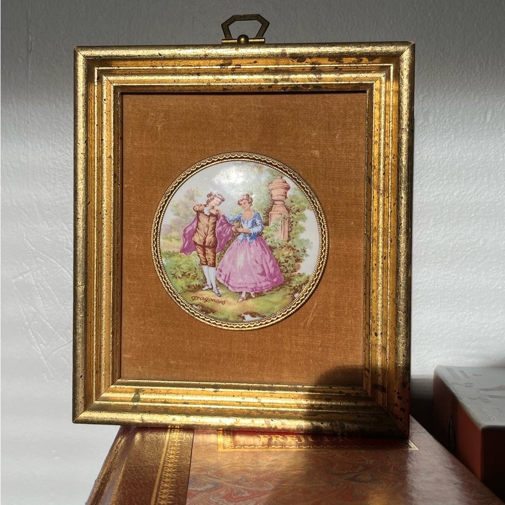 Stunning vintage Fragonard Limoges Courting Couple-velvet wall art